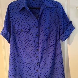 Dark Blue/Black polkadot button down blouse.